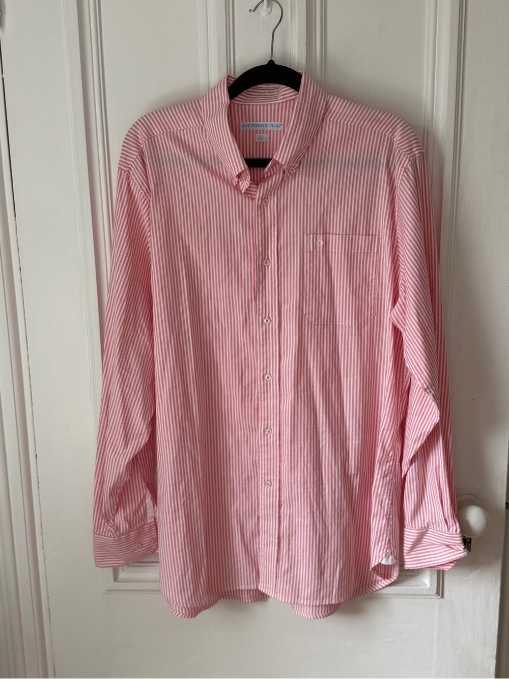Men’s Southern Tide Classic Fit Pink/ White Stripe Long Sleeve Button Up Shirt